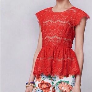 Maeve Red Lace Peplum Blouse